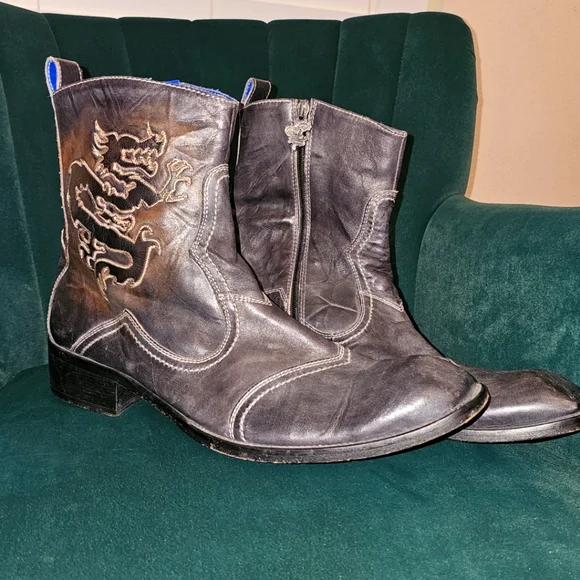 Mark Nason black leather dragon boots Mark Nason Rock Lives Black Leather Boots Ankle Stitch  main image 3